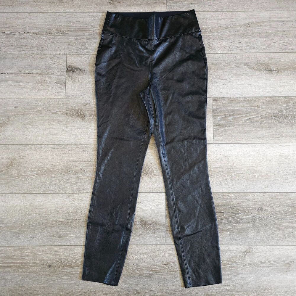 PAIGE Womens Faux Leather Ponte Leggings Pants Sz M Black Elastic Waist Band